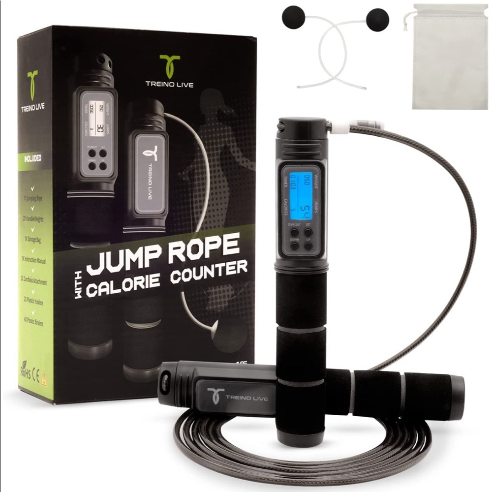 Cordless Weighted Jump Rope w/ Calorie Counter and Timer plus Adjustable 9' Rope